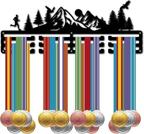 CREATCABIN Cross-Country Running Medal Hanger Display Sports Medal Holder Marathon Over 60+ Medals Award Iron Holder Rack Frame Wall Mounted Hanging for Medalist Runner Athlete Gift 15.7 x 5.9 Inch in Saudi Arabia