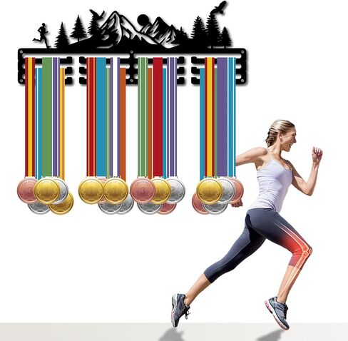 CREATCABIN Cross-Country Running Medal Hanger Display Sports Medal Holder Marathon Over 60+ Medals Award Iron Holder Rack Frame Wall Mounted Hanging for Medalist Runner Athlete Gift 15.7 x 5.9 Inch in Saudi Arabia