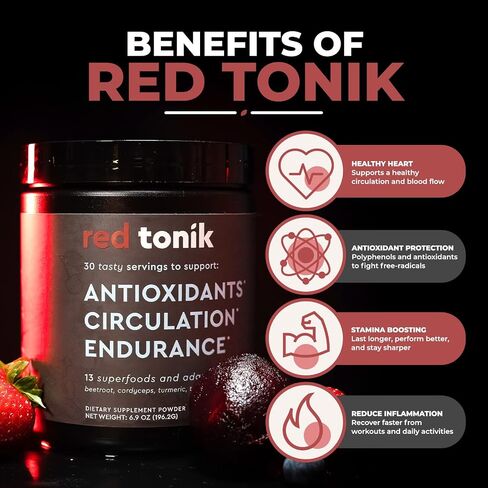 Red Tonik Superfood Powder - Daily Supplement with 13 Superfoods |Vitamins and Minerals |Boost Energy, Stamina |Post-Workout Recovery |Berry Flavor (2 Tubs) in Saudi Arabia