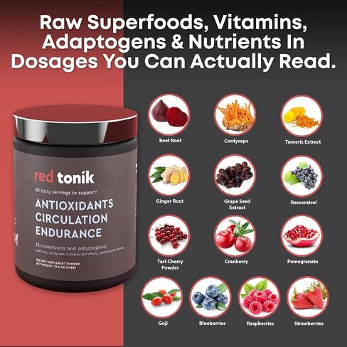 Red Tonik Superfood Powder - Daily Supplement with 13 Superfoods |Vitamins and Minerals |Boost Energy, Stamina |Post-Workout Recovery |Berry Flavor (2 Tubs) in Saudi Arabia