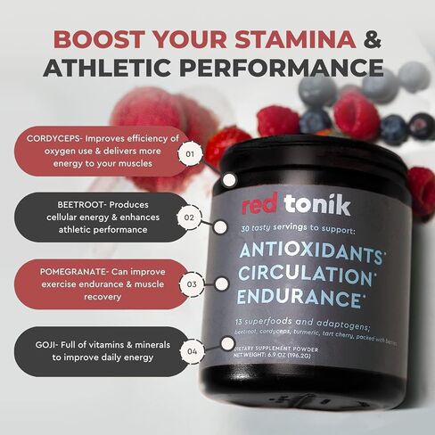 Red Tonik Superfood Powder - Daily Supplement with 13 Superfoods |Vitamins and Minerals |Boost Energy, Stamina |Post-Workout Recovery |Berry Flavor (2 Tubs) in Saudi Arabia