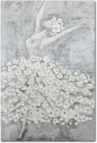 Paimuni Ballet Textured Wall Art Dancing Girl in 3D Floral Dress Painting for Living Room Gray Bedroom Wall Decor 24x36 Inch in Saudi Arabia