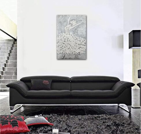 Paimuni Ballet Textured Wall Art Dancing Girl in 3D Floral Dress Painting for Living Room Gray Bedroom Wall Decor 24x36 Inch in Saudi Arabia