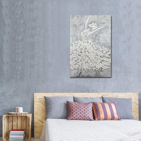 Paimuni Ballet Textured Wall Art Dancing Girl in 3D Floral Dress Painting for Living Room Gray Bedroom Wall Decor 24x36 Inch in Saudi Arabia