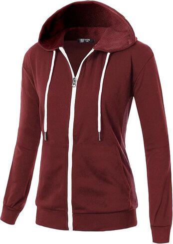 GIVON Women's Zip Up Hoodie Lightweight Regular Fit Sweatshirt with Waffle Knit Side Panels and Inside Hood in Saudi Arabia