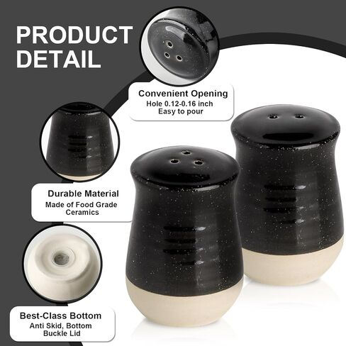 Glowworm Ceramic Salt and Pepper Shakers, Salt Shaker for Kitchen, Spice Shaker for Cooking Baking BBQ, Cute Kitchen Decor for Home Restaurants, Black in Saudi Arabia