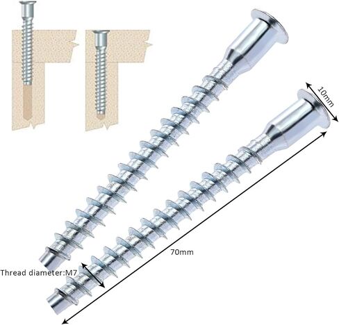 100PCS M7x70mm Hex Socket Countersunk Head Self Tapping Connecting Screws Allen Flat Head Furniture Confirmat Screws Carbon Steel Zinc Plated in Saudi Arabia