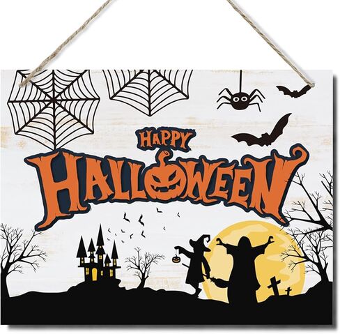 Happy Halloween Sign, Halloween Decor Sign, Halloween Wall Art, Decorative Hanging Wood Plaque for Wall, Happy Halloween Door Gate Hanger, Cute Home Decor, Halloween Decoration Indoor Outdoor in Saudi Arabia