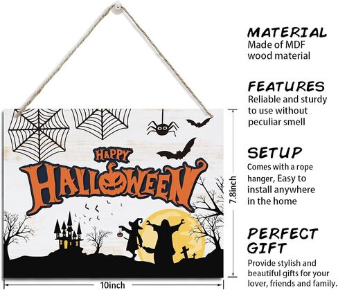 Happy Halloween Sign, Halloween Decor Sign, Halloween Wall Art, Decorative Hanging Wood Plaque for Wall, Happy Halloween Door Gate Hanger, Cute Home Decor, Halloween Decoration Indoor Outdoor in Saudi Arabia