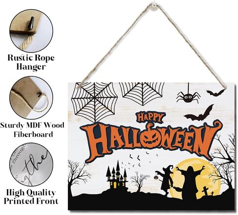 Happy Halloween Sign, Halloween Decor Sign, Halloween Wall Art, Decorative Hanging Wood Plaque for Wall, Happy Halloween Door Gate Hanger, Cute Home Decor, Halloween Decoration Indoor Outdoor in Saudi Arabia