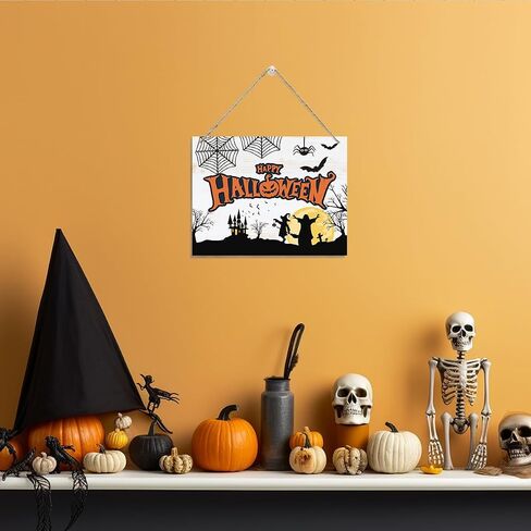 Happy Halloween Sign, Halloween Decor Sign, Halloween Wall Art, Decorative Hanging Wood Plaque for Wall, Happy Halloween Door Gate Hanger, Cute Home Decor, Halloween Decoration Indoor Outdoor in Saudi Arabia