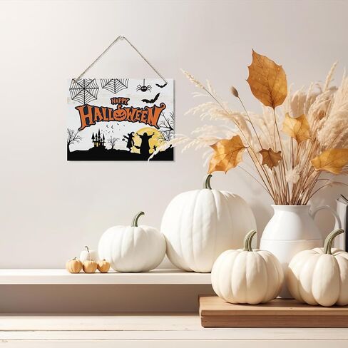 Happy Halloween Sign, Halloween Decor Sign, Halloween Wall Art, Decorative Hanging Wood Plaque for Wall, Happy Halloween Door Gate Hanger, Cute Home Decor, Halloween Decoration Indoor Outdoor in Saudi Arabia