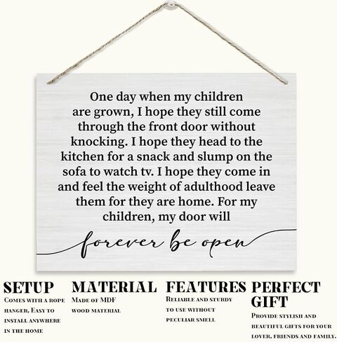 Inspirational Wood Sign, Hanging Wooden Plaques Decor, Decorative Wooden Wall Plaque, Warm Home Decor, Farmhouse Family Decor, Gift for Children, For My Children, My Door will Forever Be Open Sign in Saudi Arabia