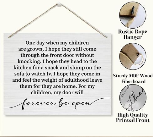 Inspirational Wood Sign, Hanging Wooden Plaques Decor, Decorative Wooden Wall Plaque, Warm Home Decor, Farmhouse Family Decor, Gift for Children, For My Children, My Door will Forever Be Open Sign in Saudi Arabia