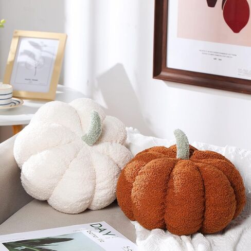 Kajaia 2 Pieces Simulated Pumpkin Plush Pillow 11 x 9.5 Inch 3D Thanksgiving Cushion Pillow Fall Decorations Toy Pillows for Thanksgiving Christmas Bedroom Sofa Couch Supplies (Yellow, Brown) in Saudi Arabia