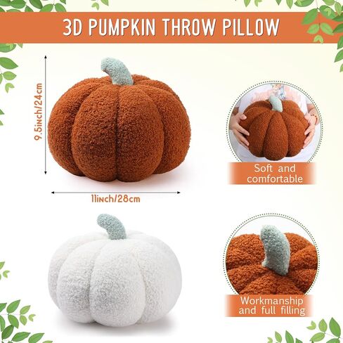 Kajaia 2 Pieces Simulated Pumpkin Plush Pillow 11 x 9.5 Inch 3D Thanksgiving Cushion Pillow Fall Decorations Toy Pillows for Thanksgiving Christmas Bedroom Sofa Couch Supplies (Yellow, Brown) in Saudi Arabia