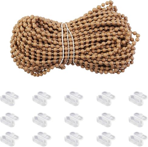 Wealrit 15 مترًا (16.4 ياردة) سلسلة خرز للمكفوفين مع 15 قطعة موصلات سلسلة ظلال دوارة ستارة فينيسية مطرزة بأجزاء ظل رومانية (بني) in Kuwait