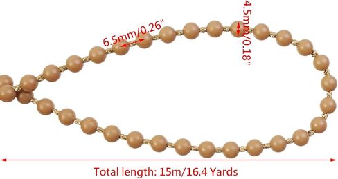 Wealrit 15 مترًا (16.4 ياردة) سلسلة خرز للمكفوفين مع 15 قطعة موصلات سلسلة ظلال دوارة ستارة فينيسية مطرزة بأجزاء ظل رومانية (بني) in Kuwait