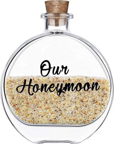 جرة تذكار رمل شهر العسل، أساسيات شهر العسل، ديكور شهر العسل في زجاجة رمل مستديرة، زجاجات زجاجية مع سدادة من الفلين للزوجين حديثي الولادة، الزفاف، عطلة الخطوبة، السفر لشهر العسل تذكارية in Kuwait