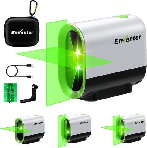 ENVENTOR Green Laser Level, 164FT USB Rechargeable Li-ion Battery 360° Self Leveling Laser Level for Wall Picture Hanging, Waterproof Cross Line Laser Tool Outdoor with Pulse Mode, Magnetic Base in Saudi Arabia