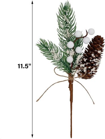 DR.DUDU 10 عبوات من أغصان عيد الميلاد الصناعية دائمة الخضرة مقاس 11.5 بوصة مع مخروط الصنوبر المتدفق، DIY لأكاليل العطلات، والأغصان، والأغصان دائمة الخضرة المتجمعة، وعناصر العروة والصدر (أبيض) in Kuwait