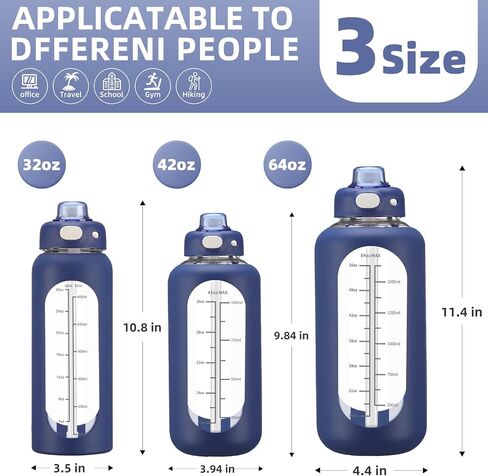 SIEROZUR 64 oz Glass Water Bottle with Straw and Handle Large Sports Motivational Water Bottle Flask with Time Marker Leakproof Water Jug with Silicone Sleeve for Gym in Saudi Arabia