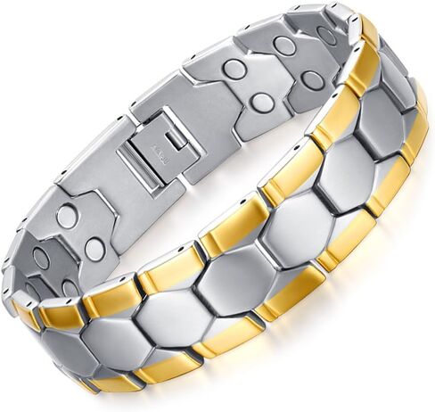 Magnetic Bracelets for Men 18K Gold Plating Double Strength Magnets and 4in1 Elements Men Bracelets 8.5inches adjustable in Saudi Arabia