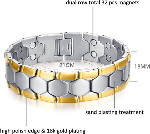 Magnetic Bracelets for Men 18K Gold Plating Double Strength Magnets and 4in1 Elements Men Bracelets 8.5inches adjustable in Saudi Arabia