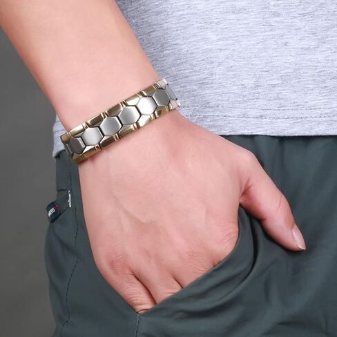 Magnetic Bracelets for Men 18K Gold Plating Double Strength Magnets and 4in1 Elements Men Bracelets 8.5inches adjustable in Saudi Arabia
