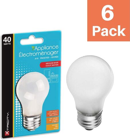 Xtricity Frosted A15 Incandescent Appliance Light Bulb, 40 Watt, 2700K Soft White, E26 Medium Base, 320 Lumens, 130V (6 Pack) in Saudi Arabia