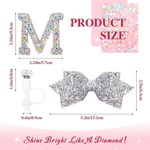 Water Bottle Accessories Set for Stanley Cup 30&40Oz, Letter Charms, Diamond Straw Topper, Glitter Silicone Boot & Sticker, Bow Straw Cover in Saudi Arabia