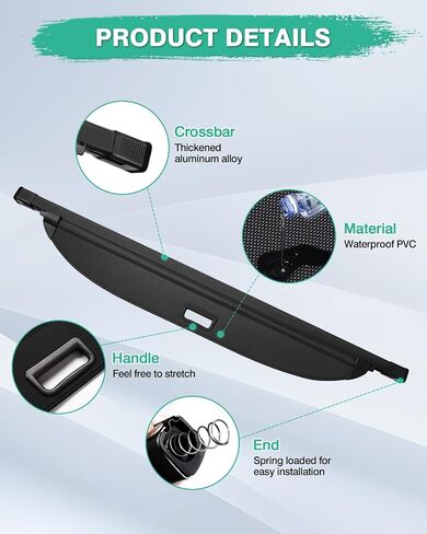 Powerty Compatible with Cargo Cover Volkswagen VW Tiguan 2009-2017 Accessories Trunk Security Shield Shade Black (Can Withstand The Load) in Saudi Arabia