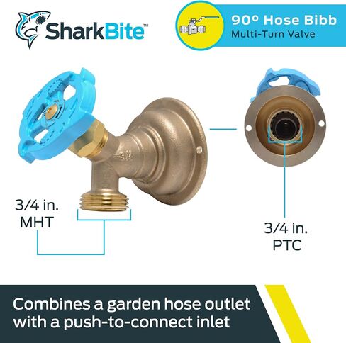 SharkBite 1/2 x 3/4 Inch MHT 90 Degree Hose Bibb, Multi Turn, Push To Connect Brass Plumbing Fitting, PEX Pipe, Copper, CPVC, PE-RT, HDPE, 24626LF in Saudi Arabia