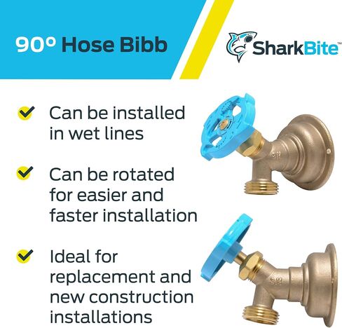 SharkBite 1/2 x 3/4 Inch MHT 90 Degree Hose Bibb, Multi Turn, Push To Connect Brass Plumbing Fitting, PEX Pipe, Copper, CPVC, PE-RT, HDPE, 24626LF in Saudi Arabia