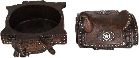 Ebros Gift Rustic Western Faux Tooled Leather Rustic Western Cowboy Lone Star Horse Saddle with Silver Studs Decorative Jewelry Trinket Box Figurine Accent in Saudi Arabia