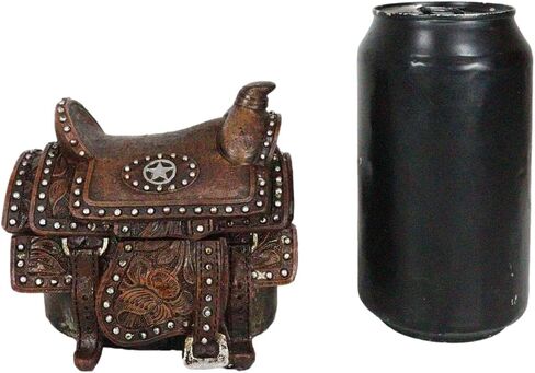 Ebros Gift Rustic Western Faux Tooled Leather Rustic Western Cowboy Lone Star Horse Saddle with Silver Studs Decorative Jewelry Trinket Box Figurine Accent in Saudi Arabia