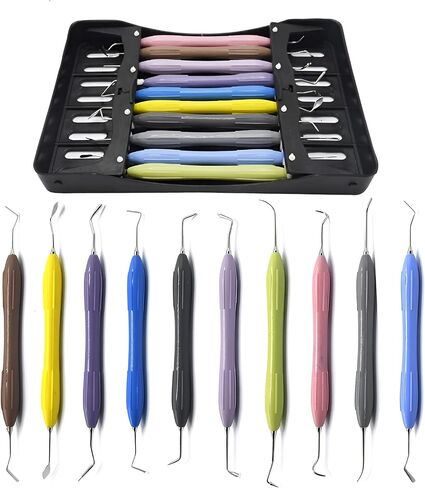 Premium Quality 10Pcs Dental Composite Filling Instruments Set Colorful Silicone Handle Double Ended with Free Sterilization Cassette in Saudi Arabia