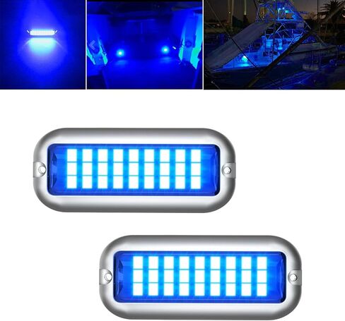 قطعتان من ضوء القارب LED البحري، IP68 مقاوم للماء 27 LED أضواء سطح داخلية للقارب، ضوء LED للقارب العائم، ضوء الملاحة الصارم، ضوء مقطورة القارب، 1200LM، 10-24 فولت (أزرق) in Kuwait