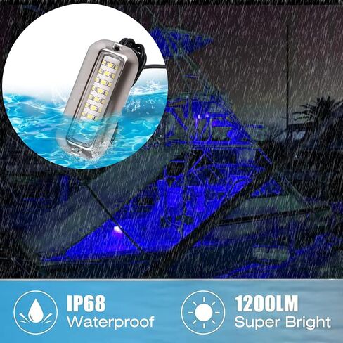 قطعتان من ضوء القارب LED البحري، IP68 مقاوم للماء 27 LED أضواء سطح داخلية للقارب، ضوء LED للقارب العائم، ضوء الملاحة الصارم، ضوء مقطورة القارب، 1200LM، 10-24 فولت (أزرق) in Kuwait