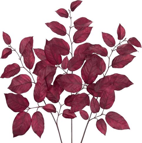 3PCS Artificial Fall Leaves Stems 29.5'' Fall Foliage Branches Autumn Salal Leaves Spray for Home Kitchen Farmhouse Thanksgiving Table Centerpiece Mantle Room Décor(Burgundy) in Saudi Arabia