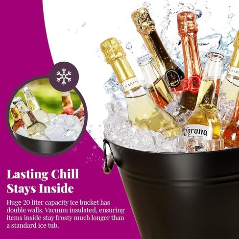 Large Champagne Bucket for Parties - 18L Ice Bucket for Champagne Bottle - Stainless Steel Beverage Tub for Indoor & Outdoor Events - 100% Leak Proof and Rust-Proof with Handles in Saudi Arabia
