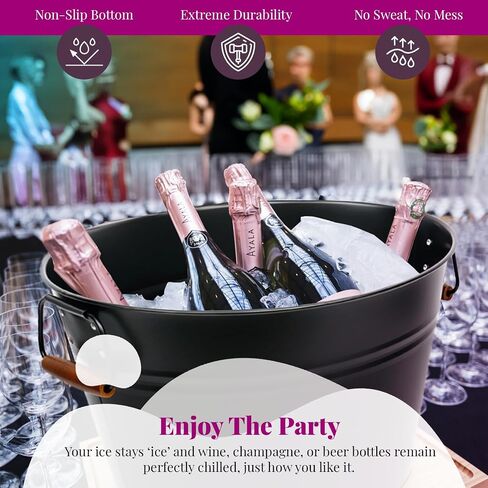 Large Champagne Bucket for Parties - 18L Ice Bucket for Champagne Bottle - Stainless Steel Beverage Tub for Indoor & Outdoor Events - 100% Leak Proof and Rust-Proof with Handles in Saudi Arabia
