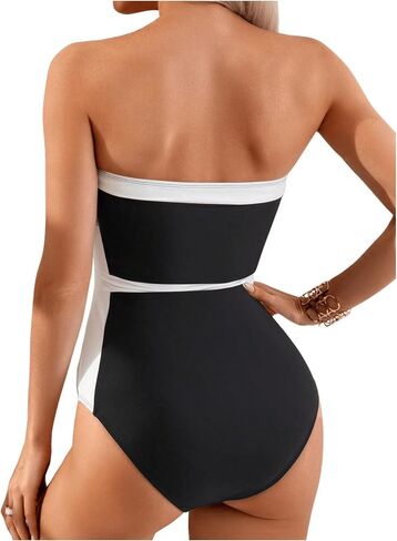 ملابس سباحة نسائية من OYOANGLE قطعة واحدة من Colorblock Bandeau ملابس سباحة أنبوبية بدون حمالات متباينة in Saudi Arabia