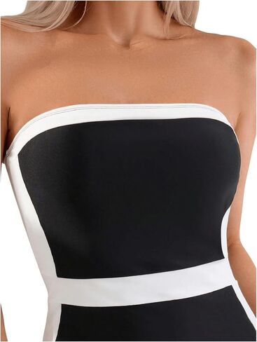 ملابس سباحة نسائية من OYOANGLE قطعة واحدة من Colorblock Bandeau ملابس سباحة أنبوبية بدون حمالات متباينة in Saudi Arabia