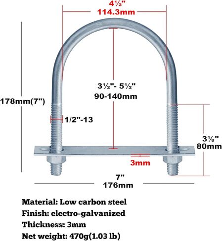6 قطع مشبك على شكل حرف U، العرض الداخلي: 114.3 ملم يقبل لأنبوب OD 4-1/2 بوصة، جهاز تثبيت مشبك على شكل حرف U مع صامولة ولوحة وغسالة in Kuwait