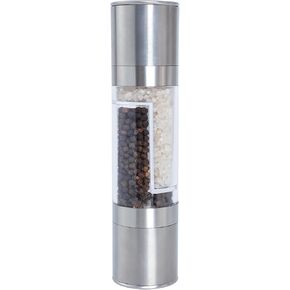2 in 1 Salt and Pepper Grinder Stainless Steel Manual Pepper Mill Adjustable Coarseness Ceramic Spice Grinder Dual Refillable Salt Pepper Mill Shaker for Camping Travel Outdoor Home BBQ