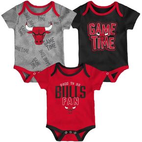 NBA Newborn Infants Game Time 3 Pieces Onsie Creeper Bodysuit Romper Set (Chicago Bulls, 18 Months)