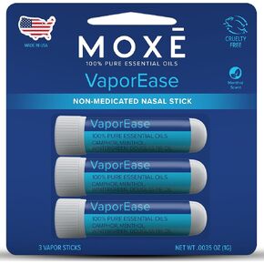 MOXE VaporEase, Portable Nasal Inhaler On-The-Go, Non-Medicated, Made in USA, Soothing and Refreshing Vapors, Menthol Scent, 3 Pack