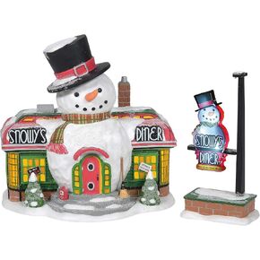Department 56 North Pole Village Snowy's Diner Lit Building and Accessory Set, 6.5 Inch, Multicolor
