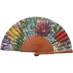 Flowers Hand Fan | Handcrafted Spanish Hand Fan | Cotton Fabric and Wood | Includes Protective Jute Cotton Bag | Authentic Gift | 23cm - 9".